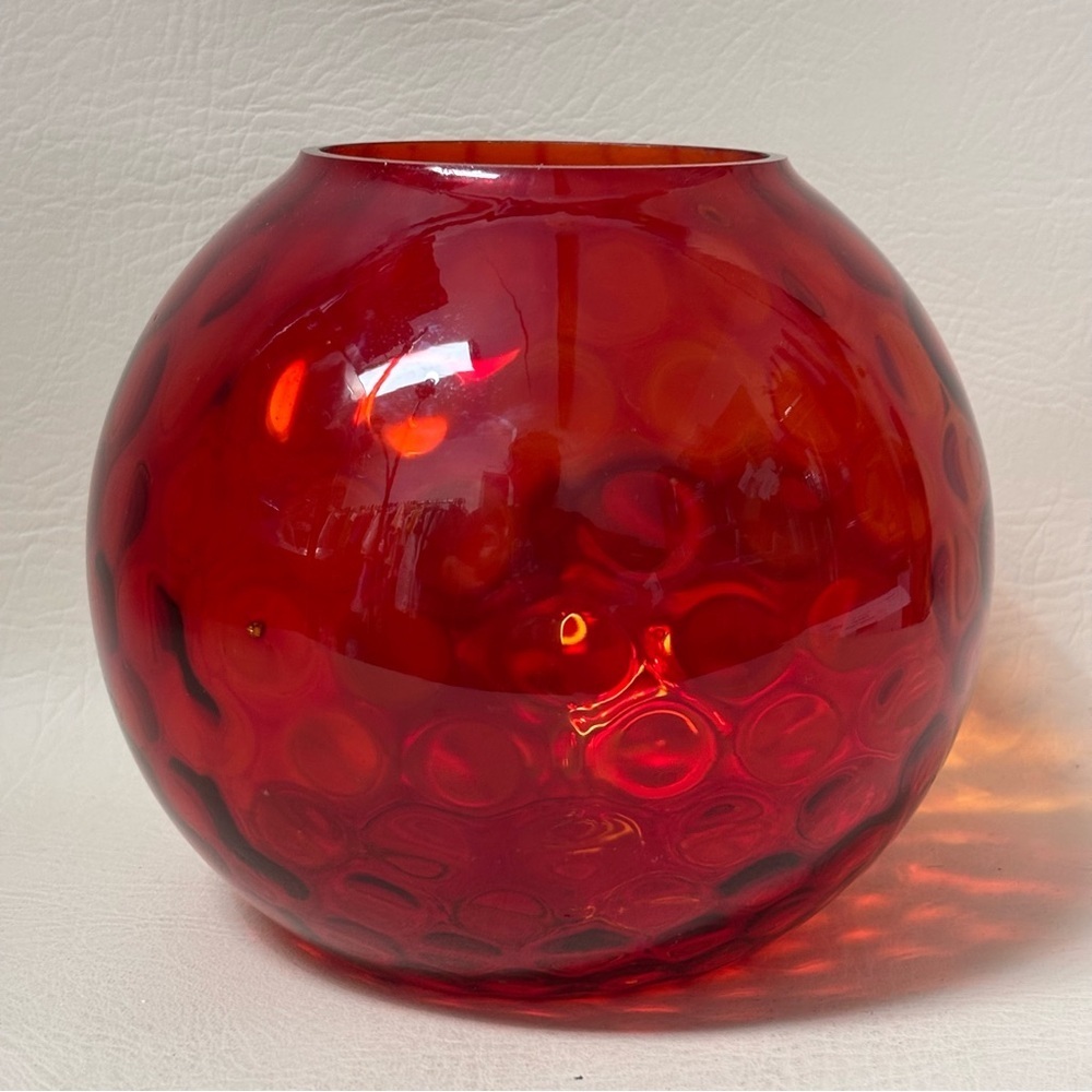 Vintage Amberina Coin Dot Thumbprint, Mid-Century Modern Vase